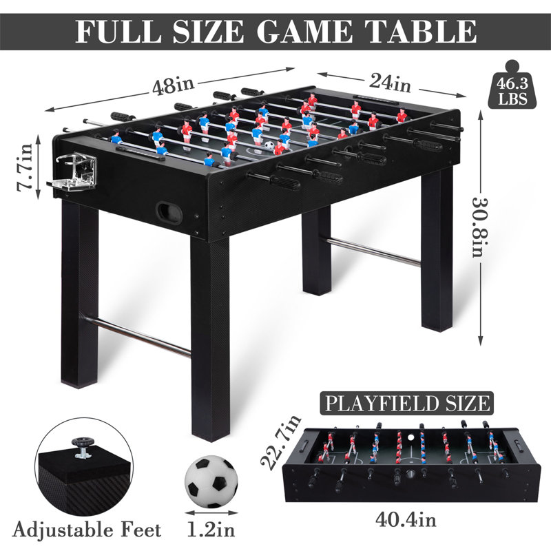 Table de babyfoot RayChee L 48 po avec tiges télescopiques, Noir