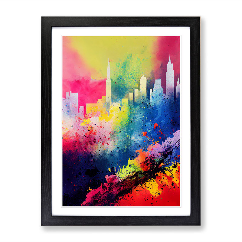 Splashed City Skyline No.2 - Framed Print, 64cm H x 46cm W x 2cm D, Black Framed