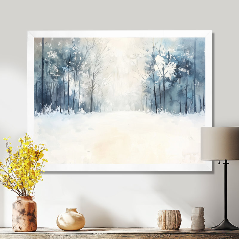 «Snow Road By The Forest I - Winter Landscape», art mural, H 12 po x l 20 po, Blanc