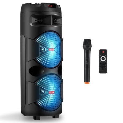 4500W Dual 12" Wireless Party Bluetooth Speaker With Microphone Remote Portable Speaker  FM  LED Karaoke   USB TF AUX TWS