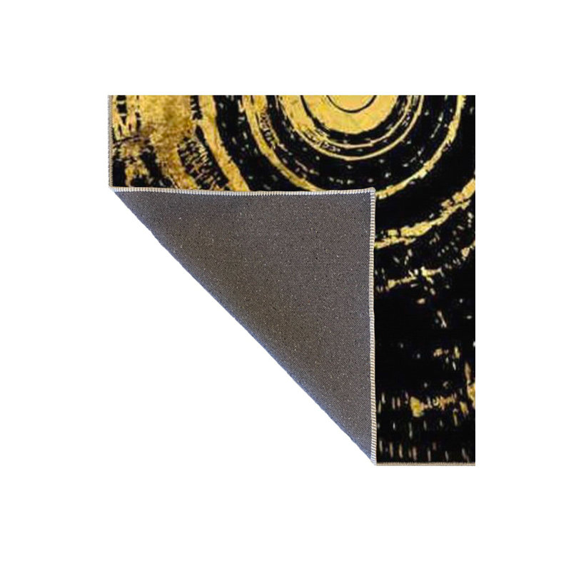 Black Round Painted Themed Patterned Woven Base Washable Rug, Rectangle 2'6" x 4'11" Rug Pad Included