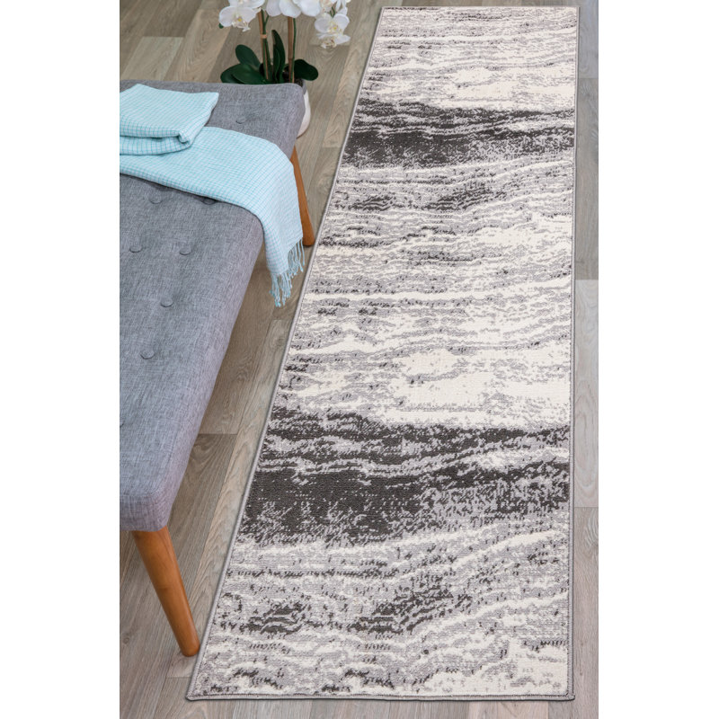 Tapis gris / ivoire Demeria, Tapis de couloir 2 pi x 7 pi