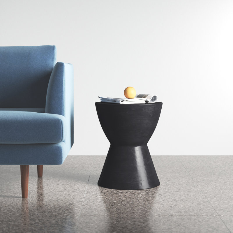 Perse Concrete Top End Table - Black, Black