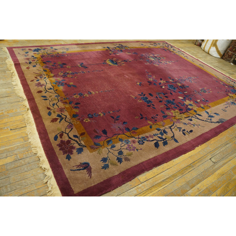 Wool 1920s Purple / Lavender Mauve Hand Knotted Pile Antique Rectangle Rug