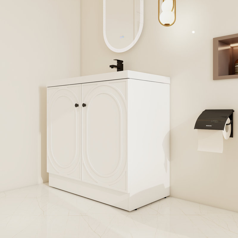 36" Freestanding Single Bathroom Vanity Set with Resin Top, White