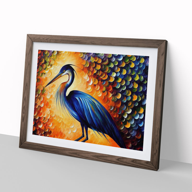 Heron Bird Abstract Vol.4 - Single Picture Frame Painting, 46cm H x 64cm W x 2cm D, Walnut