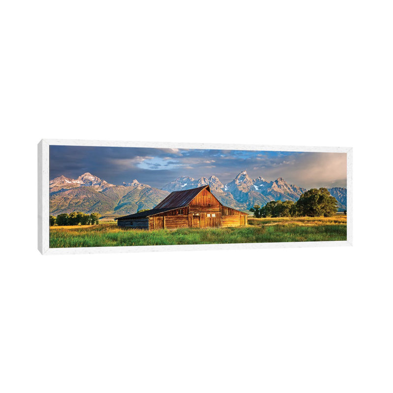 Grand Teton Panorama, Grand Teton National Park, Wyoming by Susanne Kremer - Panoramic Print on Canvas, White Framed