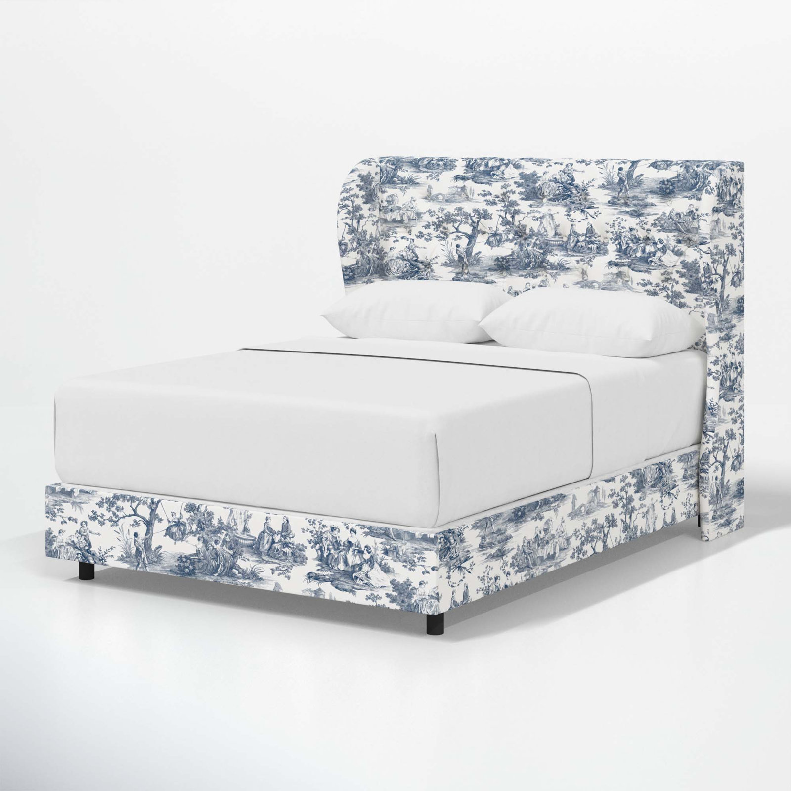 Tomey Cotton Upholstered Wingback Bed, King, Shaana Indigo