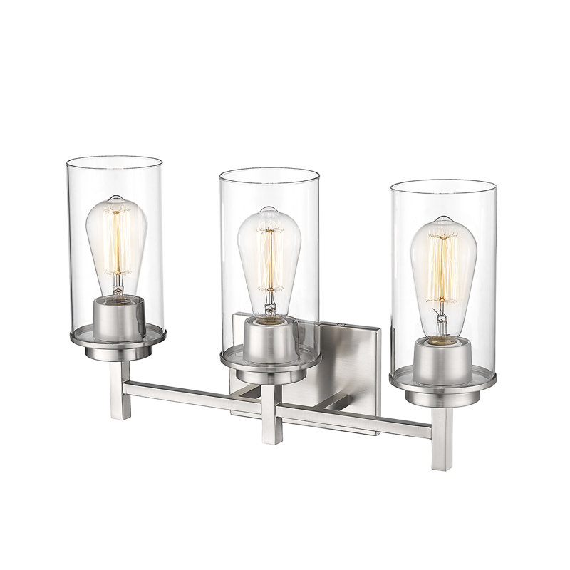 Luminaire de salle de bain à 3 lumières à intensité variable avec verre transparent Amauriah, Nickel brossé