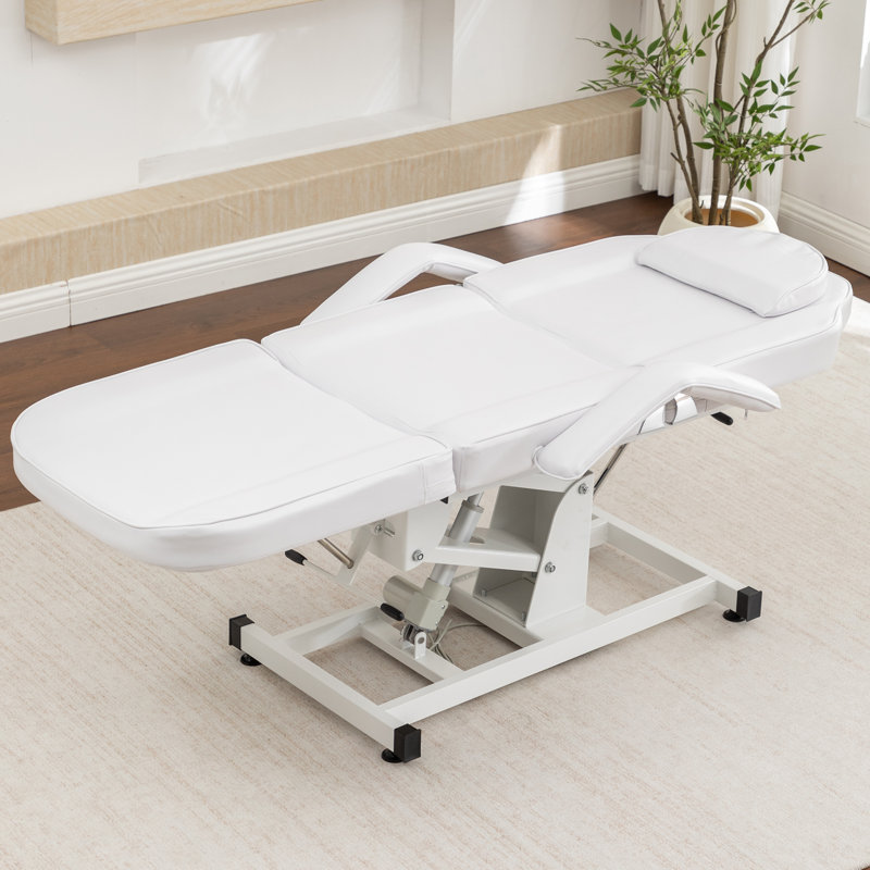 Lit de salon pliant électrique blanc avec télécommande, hauteur, capacité de 440 lb pour les traitements de tatoo et de spa