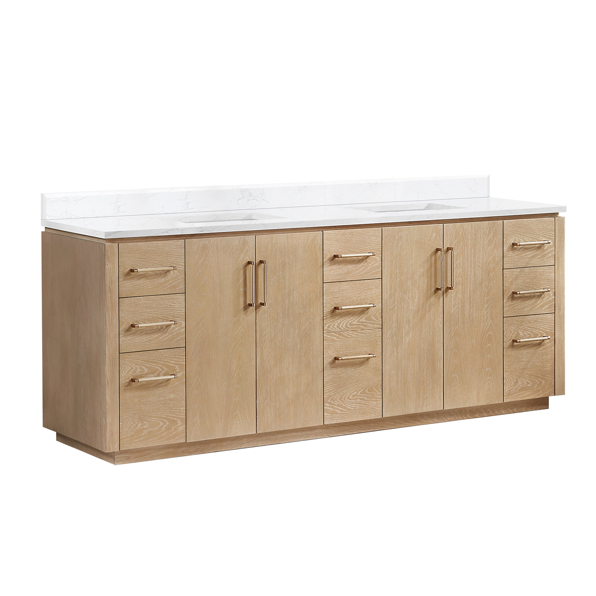 Cloverfield 84'' Double Bathroom Vanity, Gold, Washed Ash Gray