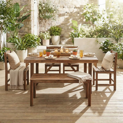 Ensemble de salle à manger d'extérieur en bois d'acacia 6 pièces 6 pièces