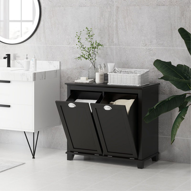Dual Tilt Out Laundry Hamper Cabinet, Bathroom Storage Cabinet With 2-Compartment Hamper, Modern  Floor Cabinet For Washroom