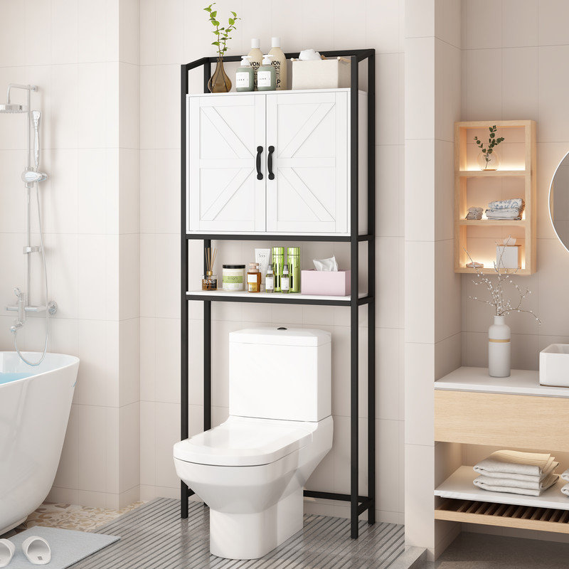 Armoire de rangement au-dessus de la toilette, armoire de rangement au-dessus de la toilette avec portes et tablettes réglables, blanc