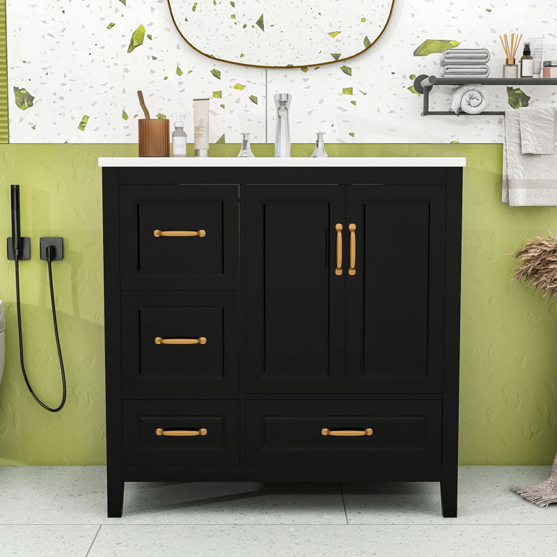 Meuble-lavabo élégant avec lavabo durable 36 po, Noir