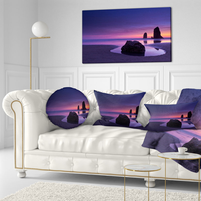 Coussin mauve à imprimé mauve et roche mauve, 18 po x 18 po, Carré