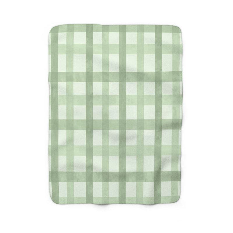 Blooming Green Check - couverture en sherpa de qualité supérieure 1 pièce, Grand lit