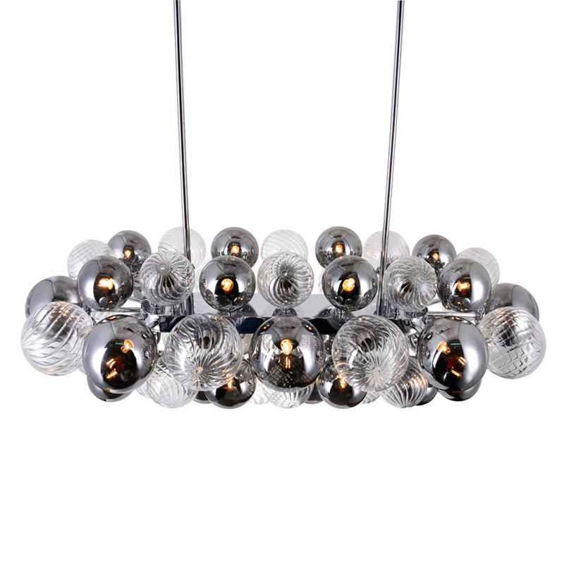 27-Light 39-Inch Chrome Island Chandelier – Modern Linear Pool Table Light with Tinted Glass Globes