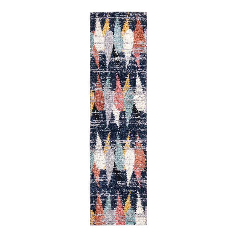 Tapis bleu / rose / jaune / gris / blanc Fidelia, Tapis de couloir 2 pi x 7 pi 10 po
