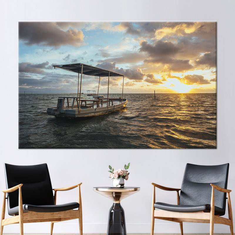 Impression sur toile mer, imprimé nuageux, paysage, art mural nature, décor mural coucher de soleil, vue murale, affiche ciel, art mural bateau,