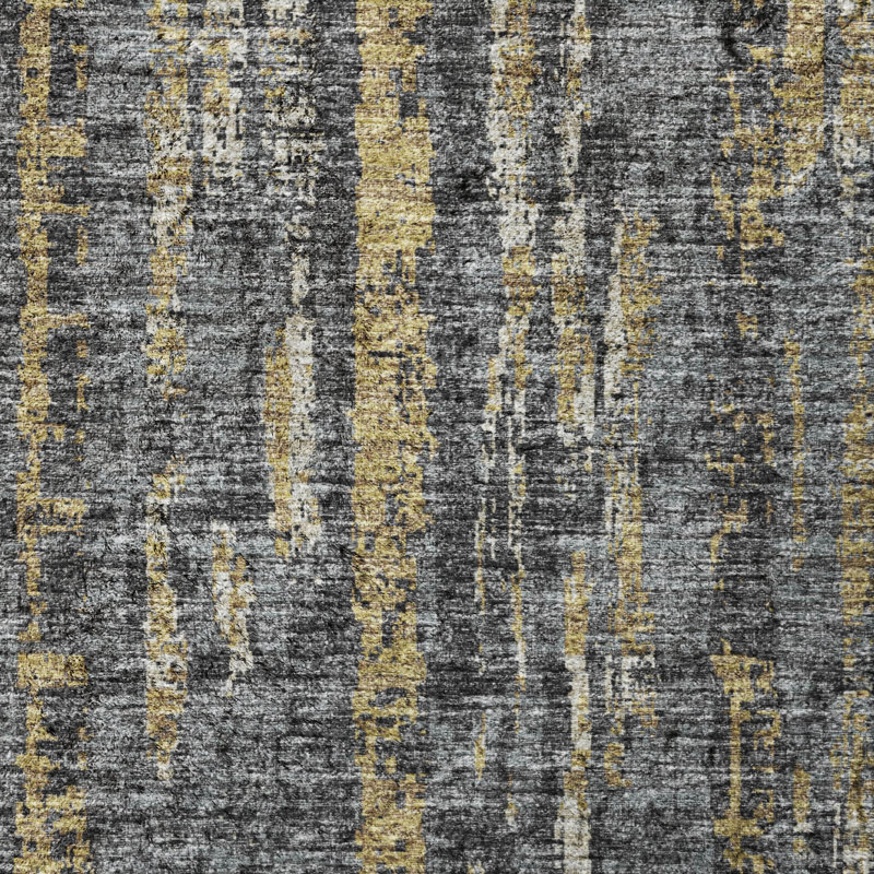 Premium Machine Washable Dream Shag ADS39 Broken Bars Rug, Granite, 8' Round