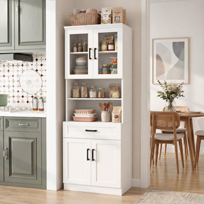 80" Freestanding Kitchen Pantry Storage Cabinet With Adjustable Shelves And Drawer