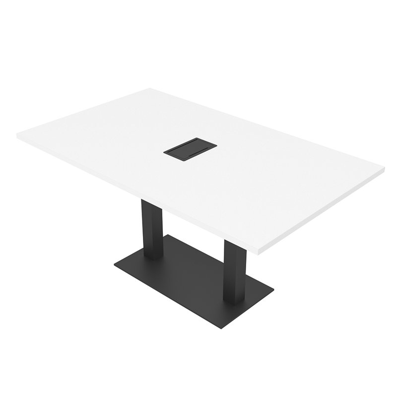 Table de conférence rectangulaire avec base en métal double | Unité électrique, Argent argent, L 60 po x l 36 po