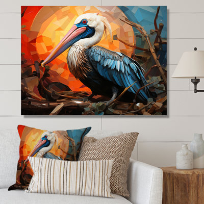 «Orange Pelican Coastal Geometric III», reproduction sur toile