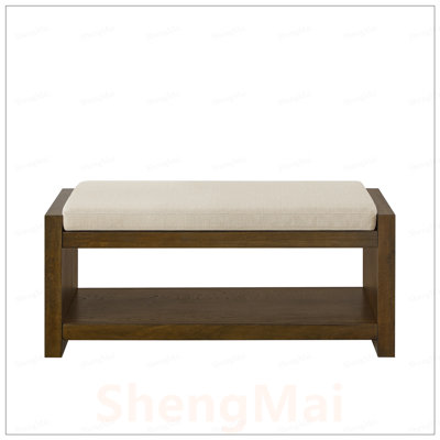Accent Bench with Lower Shelf Shoe Rack, Padded Seating for Living Room, Modern Compact Bed End Bench with Storage and Removable Cushion