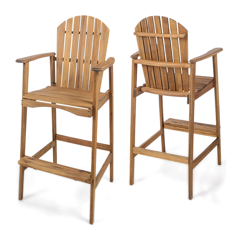 Tabourets de bar d'extérieur en bois d'acacia Adirondack, ensemble de 2, teint naturel