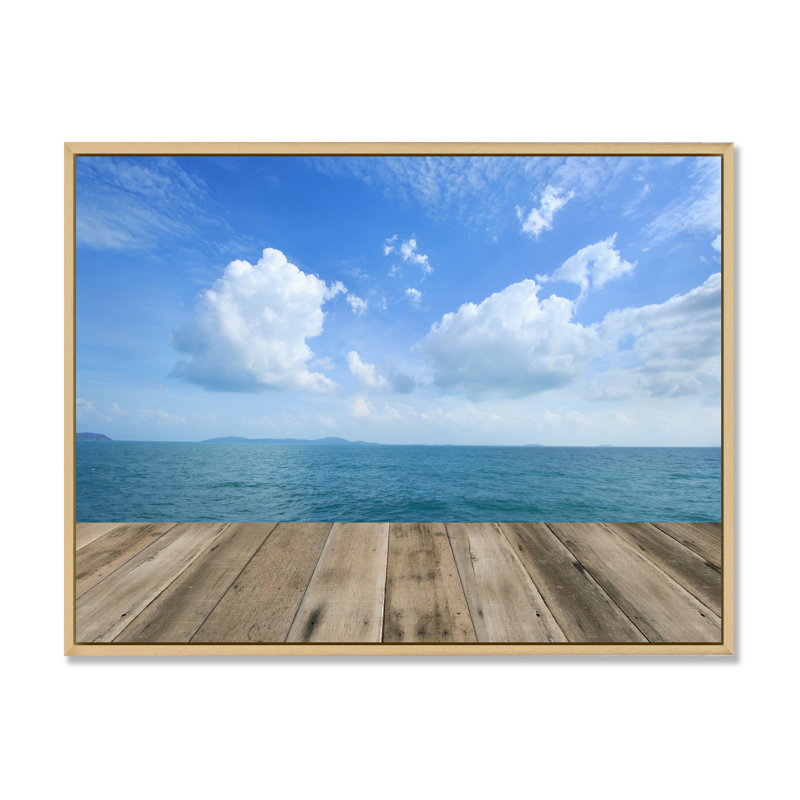 «Wood Deck On Tropcial Sea», reproduction sur toile, H 24 po x l 36 po x P 1 po, Cadre flottant brun