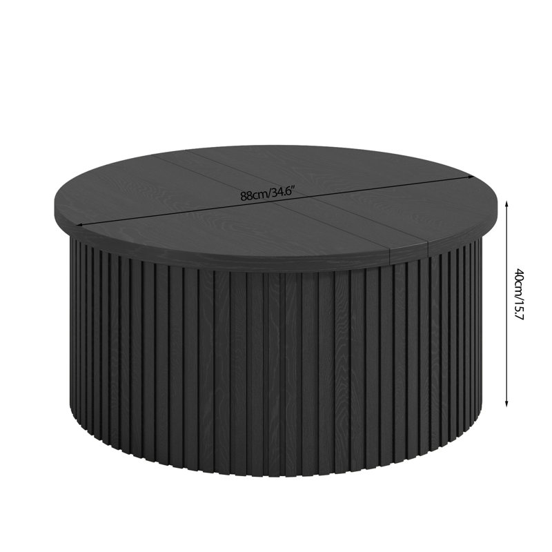 Lift Top Coffee Table With Storage, Fluted Round Coffee Tables, Black