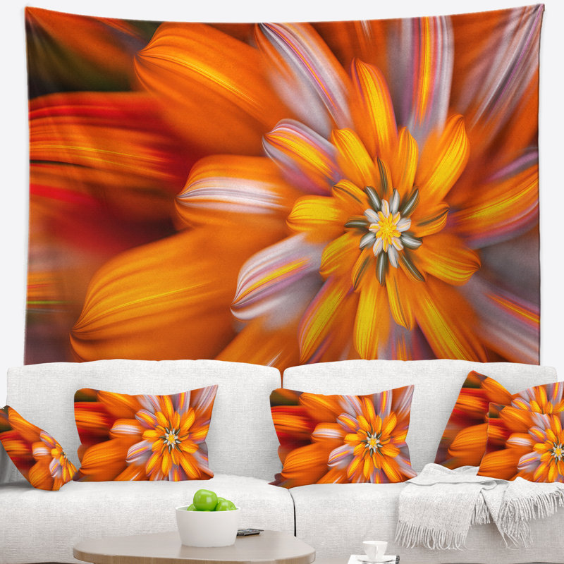 Tapisserie florale florale orange massif, H 78 po x l 92 po
