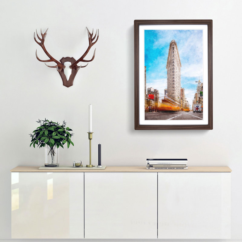 Flatiron Building in New York - Picture Frame Painting Print, Walnut Framed, 33cm H x 24cm W x 2cm D