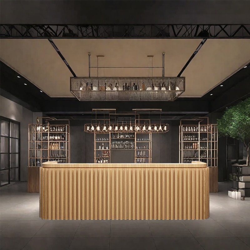 70.87-Inch Rustic Front Desk and Bar Counter with Storage and Wine Rack for Bars and Reception, Burlywood