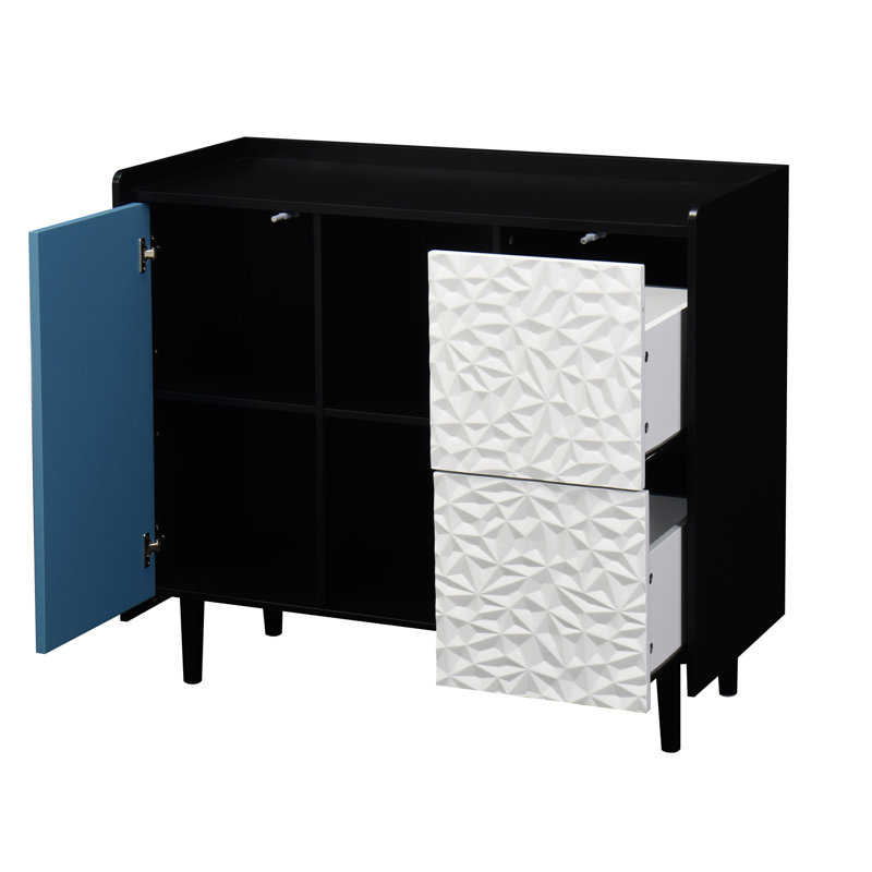 Armoire de rangement moderne avec des couleurs noires et rouges, 2 sections ouvertes de tiroir, pour la cuisine, la salle à manger, les tiroirs de portes de buffet Living Build, le rangement Buffet Ample, fabriqué
