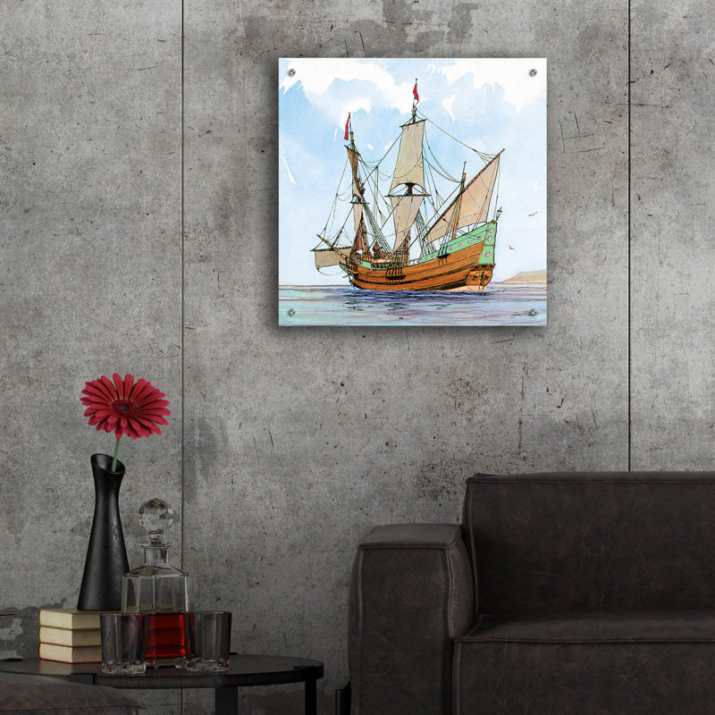«Nautical Ships-c» par Jean Plout, art mural en verre acrylique, H 12 po x l 12 po x P 0,13 po
