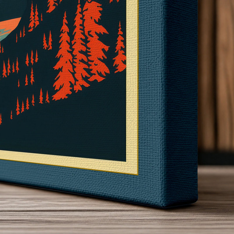 Mountain at Dusk Retro - Wrapped Canvas, 18x12 - 45.7 x 30.5 cm, Teal Border
