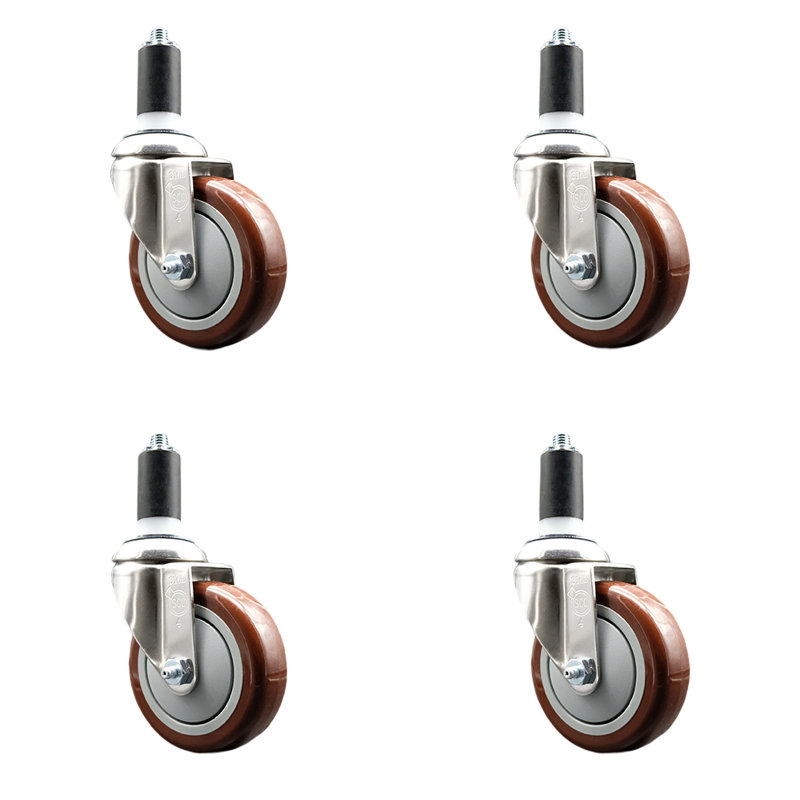 Ensemble de roulettes extensibles pivotantes en polyuréthane 316SS 316SS, Marron
