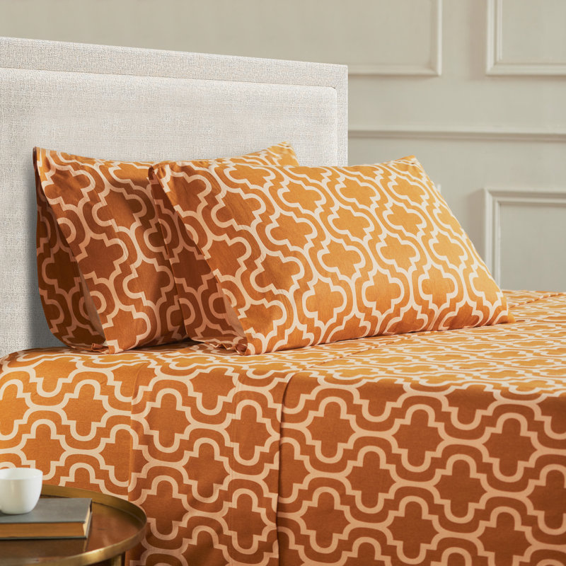 Ensemble de draps 100% coton, Ensemble de drap pour lit très grand avec drap-ho, Trellis citrouille