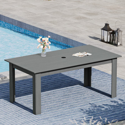 Rectangular HDPE Outdoor Dining Table With Umbrella Hole