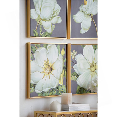 Set of 4 White and Gold Botanical Wall Art Prints, Home Decor for Living Room Dining Room Bedroom Hallway, 20” x 20”