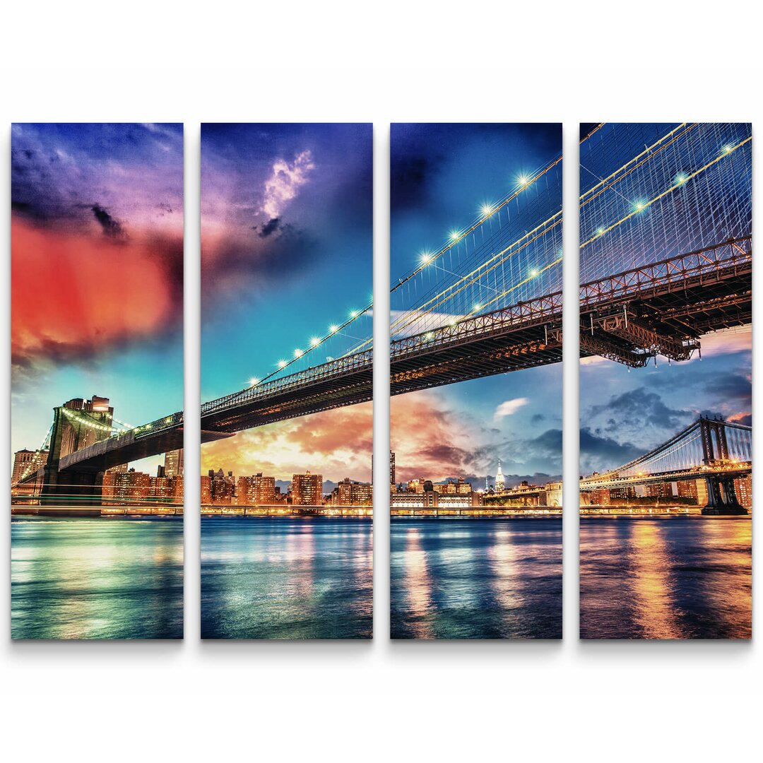 4-tlg. Leinwandbilder-Set Brooklyn und Manhattan Bridge bei Sonnenuntergang