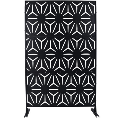 Paravent d'intimité extérieur et intérieur en métal, 193 cm H x 122 cm L, autoportant, décoratif, pour terrasse, balcon ou patio, panneaux de clôture d'intimité pour jardin et pelouse, PS104 NOIR