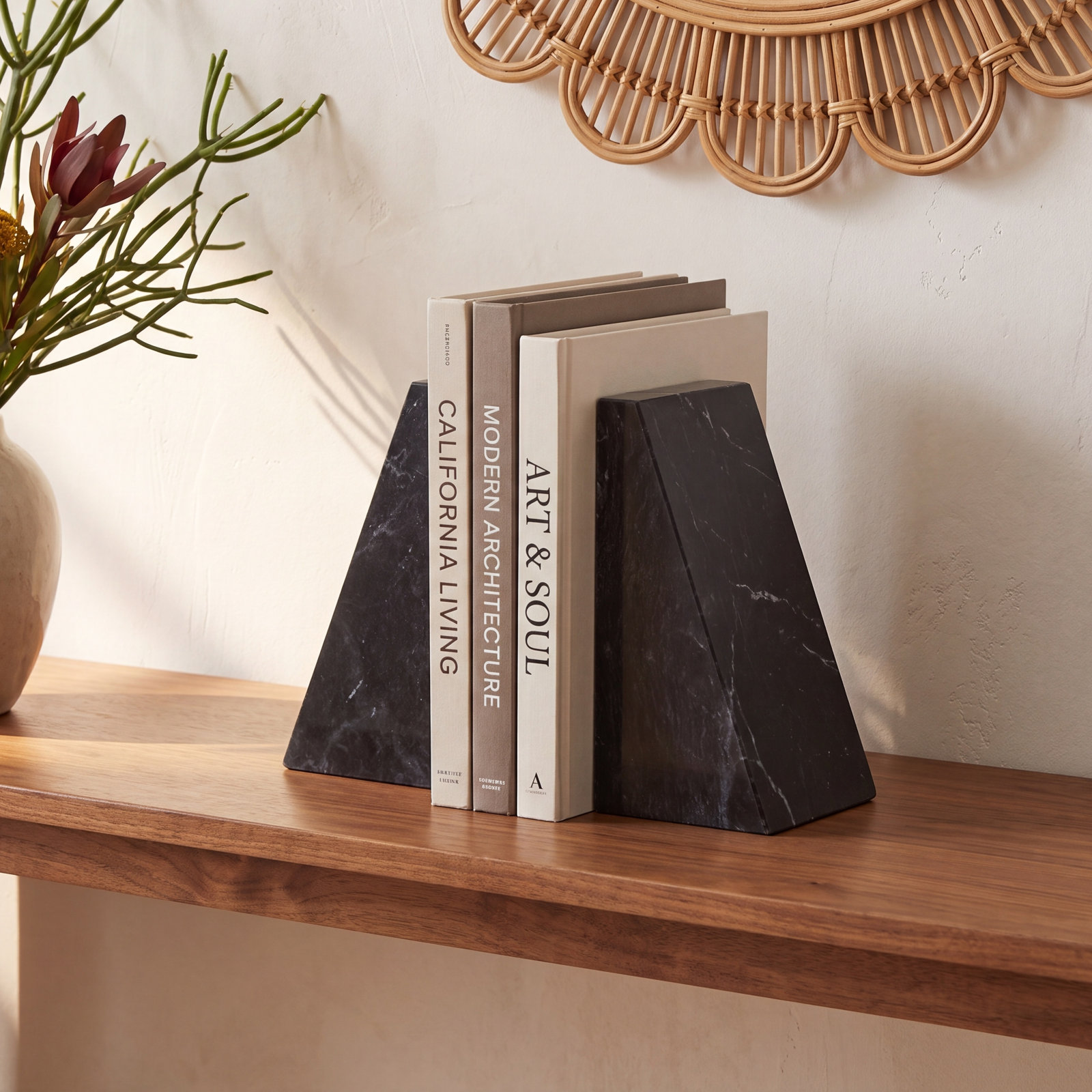 Genuine Marble Office Bookends, Black