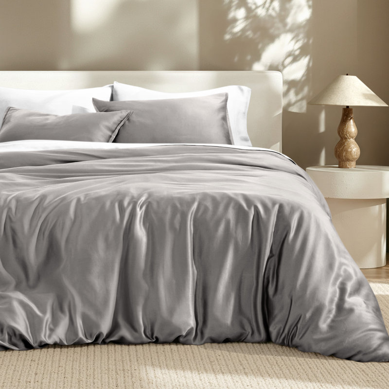 TENCEL Duvet Cover Set, Twin Duvet Cover + 1 Sham, Light Gray