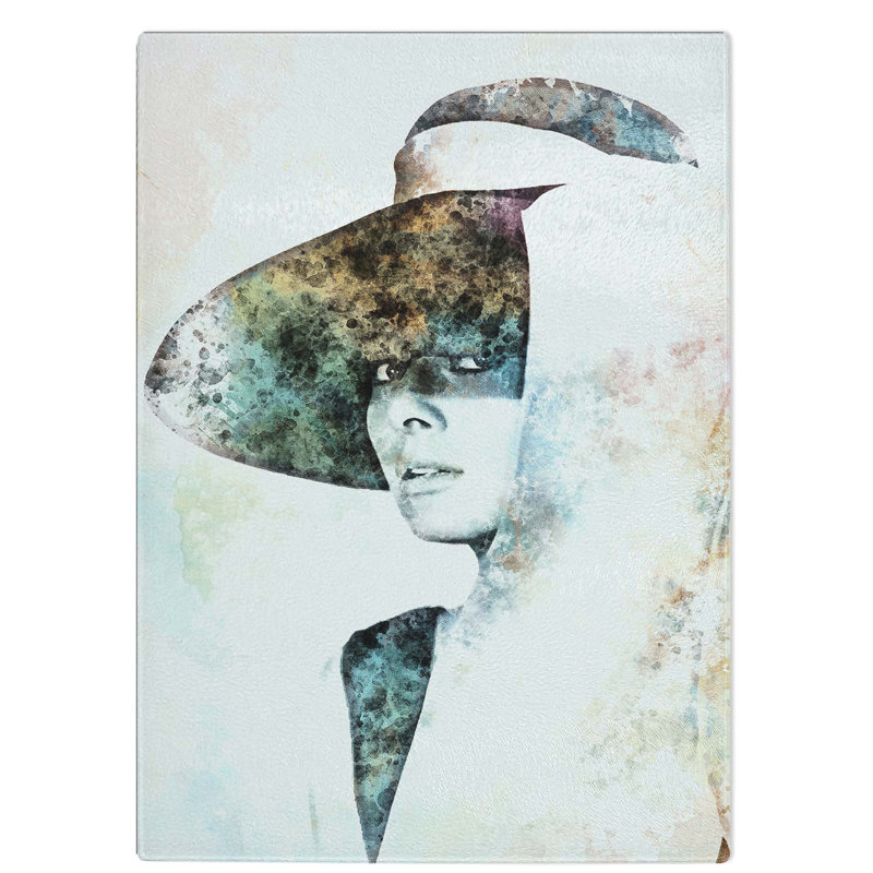 Tempered Glass Audrey Hepburn Portrait Chopping Board, 28.5 cm W x 39 cm L