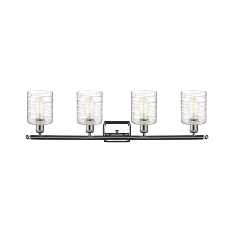 Leilani 4 - Light Dimmable Vanity Light, 60 Watt Vintage Incandescent Bulb, Polished Chrome, Clear Deco Swirl