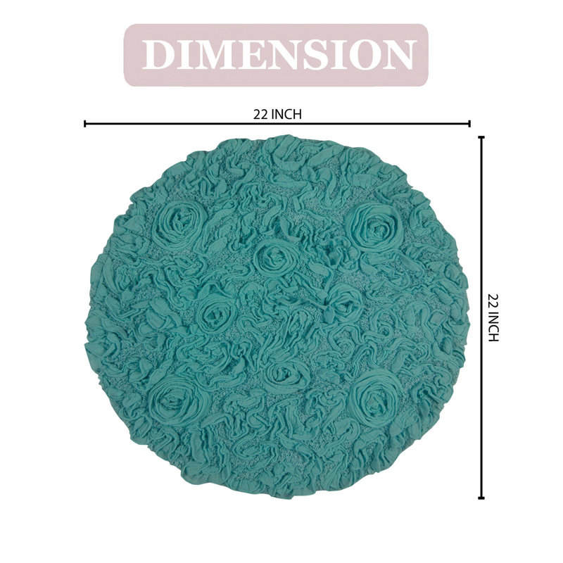 Taki Cotton Round Bath Rug, 22" Round, Turquoise