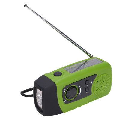 Emergency Radio USB Solar Hand Crank Charging Portable FM Weather with Flashlight 2000mAh Power Bank for Outdoor Green